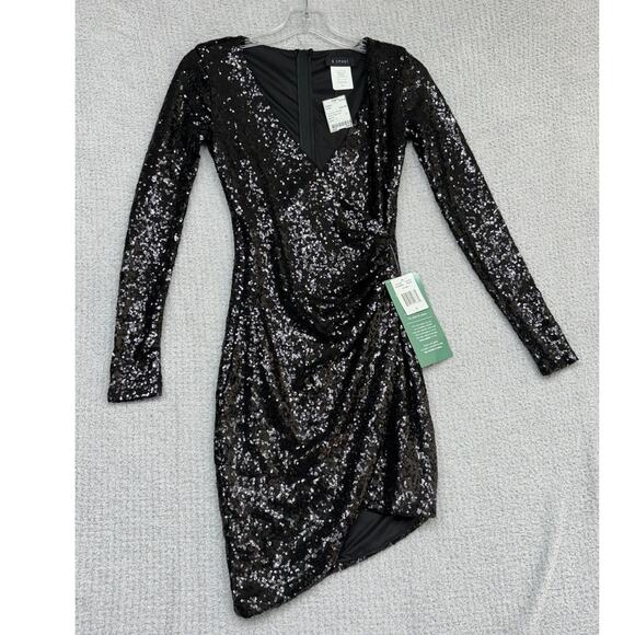 B. Smart Women's Black Sequined Long Sleeve Formal Dress Size 1 NWT #58588 - Picture 1 of 3